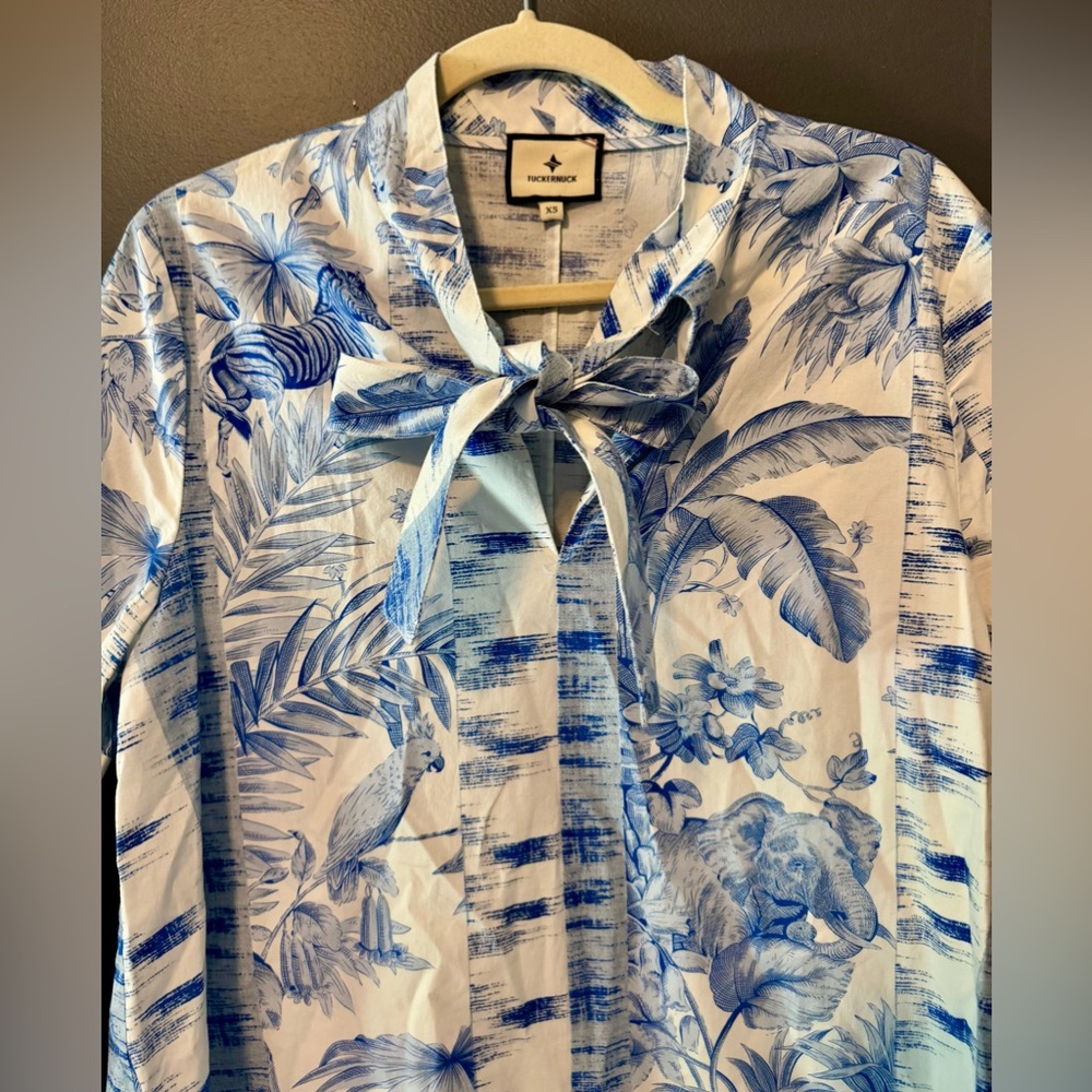 Tuckernuck Safari Toile Dress. Size Extra Small. XS. Blue white print. - Picture 2 of 5